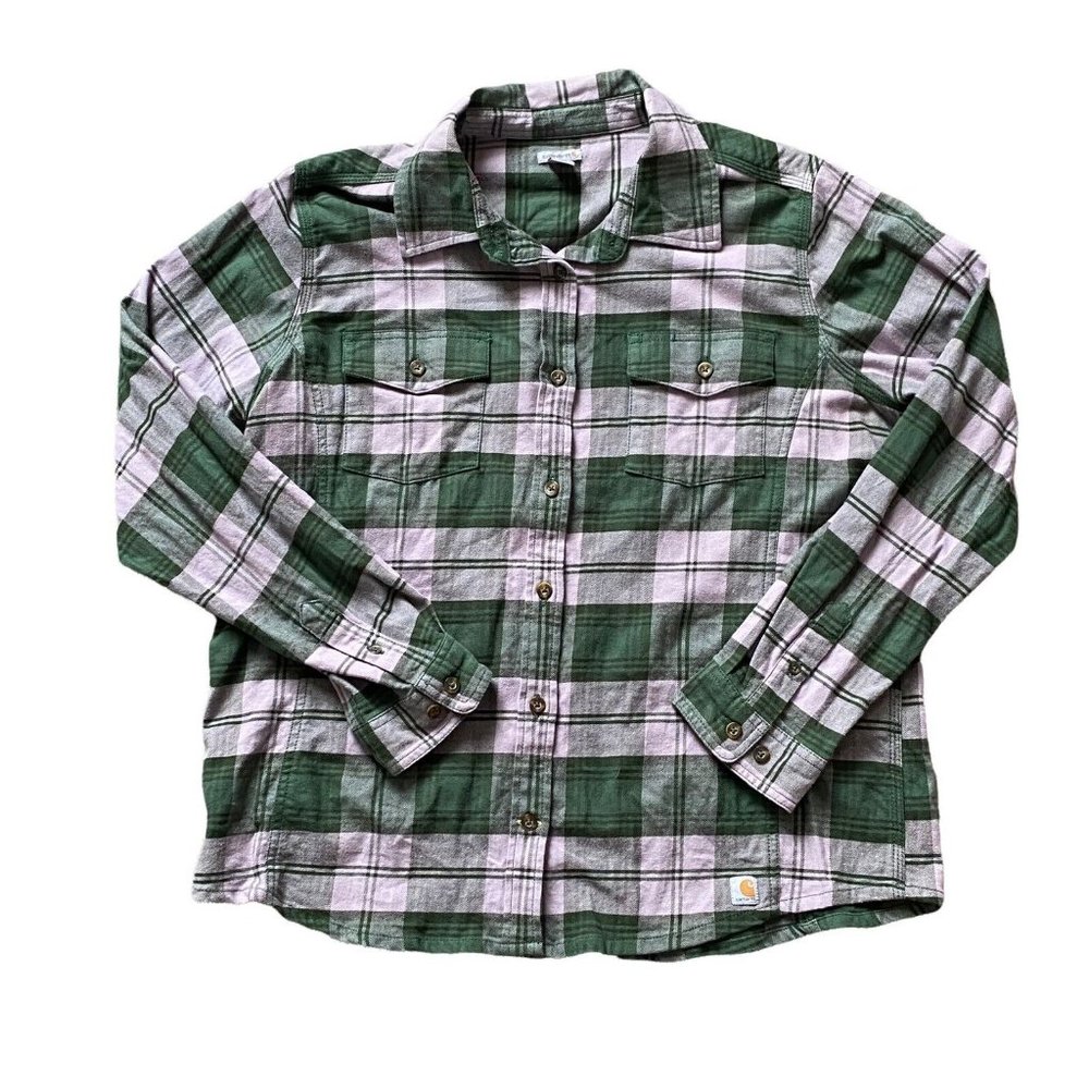 Carhartt 100714 Women's XL Hamilton Flex Flannel Button Down Shirt Green Purple